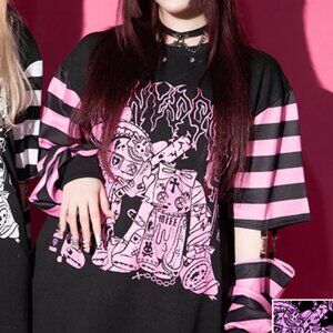 ACDC Rag Pink and Black Punk Bunny Long Sleeve Oversized T-Shirt